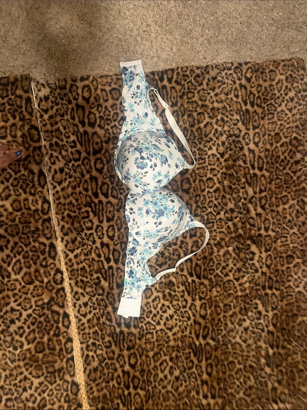 H&M White Bra with Blue Floral Print